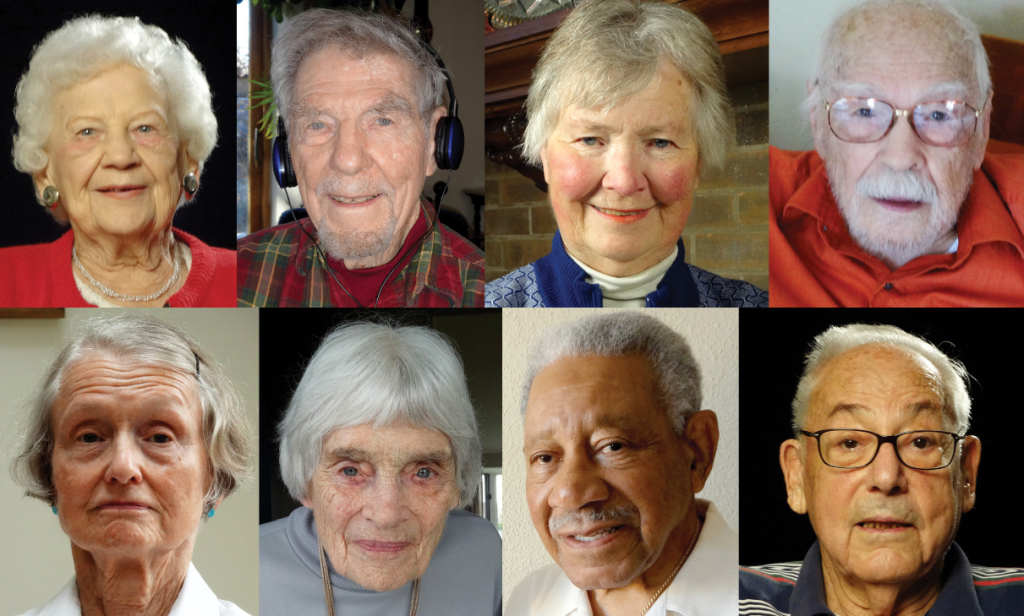 Top row: Celia Klemski, Richard Yalman, Margaret Bowditch, and Lawrence Myers. Bottom row: Vera Kistiakowsky, Rose Bethe, James Forde, and Fred Vaslow. Republished with permission from the Atomic Heritage Foundation.