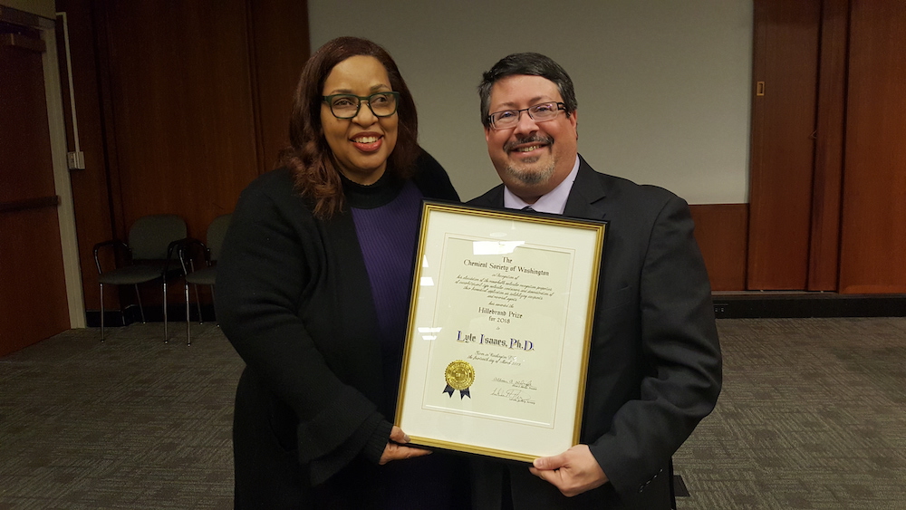 Past president Allison Aldridge with Hillebrand winner Lyle Isaacs