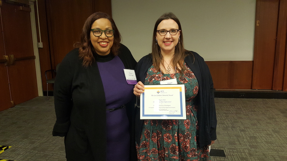 Past president Allison Aldridge with Schuber winner Megan Hart